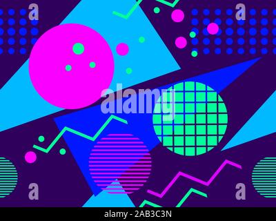 Memphis seamless pattern. Chaotic geometric shapes in the style of 80s. For promotional products, wrapping paper and printing. Vector illustration Stock Vector