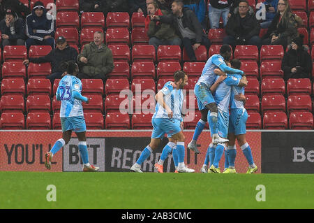 23rd November 2019, Stadium Of Light, Sunderland, England; Sky Bet League 1, Sunderland v Coventry City : Dominic Hyam (15) of Coventry City celebrates with his team mates after scoring Credit: Iam Burn/News Images Stock Photo