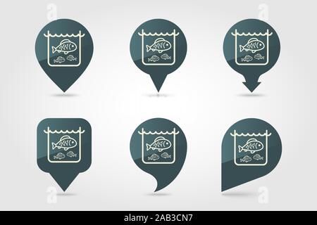 Fish in a pond or aquarium pin map icon. Farm animal Map pointer. Map marker. Graph symbol for your web site design, logo, app, UI Stock Vector
