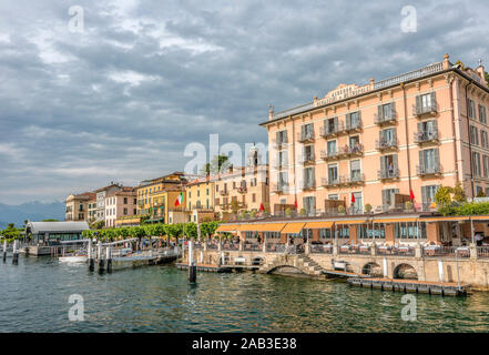 Waterfront of Bellagio at Lake Como seen from the lakeside, Lombardy, Italy Stock Photo