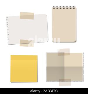 Set of blank papers, sticker and notebook, isolated on white background Stock Vector