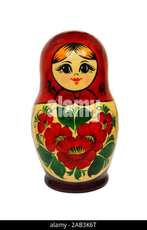 Russian nesting doll close-up isolated on white Stock Photo