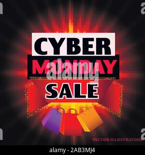 Cyber Monday Sale Background. Banner for holiday discounts and sales. Vector illustration. Stock Vector