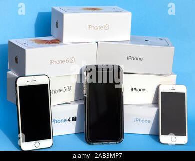 iPhone's and boxes Stock Photo