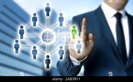 Network concept is shown by businessman. Stock Photo