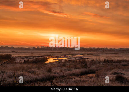 Just before dawn over Southport Marshland Stock Photo