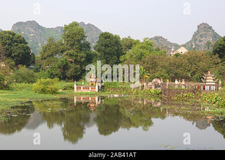 Typical colorful Vietnamese tomb, Ninh Binh in Vietnam Stock Photo