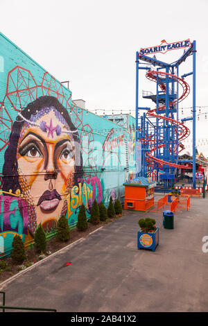 Coney Island Mural near the Soarin Eagle , Brooklyn, New York, United States of America. Stock Photo