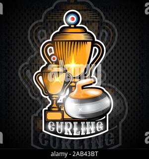 Curling yellow stone with two cups. Sport logo for any team or championship Stock Vector