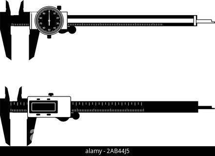 Set of caliper icons. Dial and digital display. Vector illustration Stock Vector