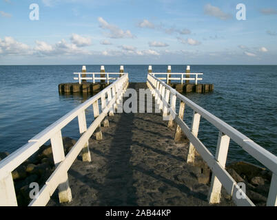 Jetty at the Ijsselmeer on the Afsluitdijk A7, the Netherlands. Stock Photo