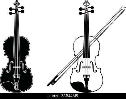 Violin icons set. String instrument. Thin line and silhouette vector Stock Vector