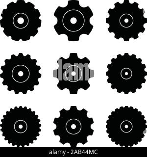 Set of conveyor sprocket wheel icons. Silhouette vector Stock Vector