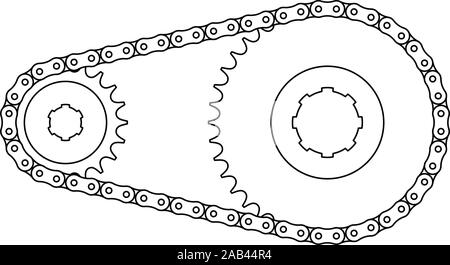 Sprocket and roller chain. Mechanical transmission. Vector thin line Stock Vector