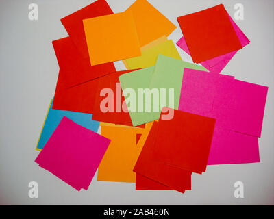 Colorful sticky notes on white background.  Sticky notes on white desk. Colorful post it. Stock Photo