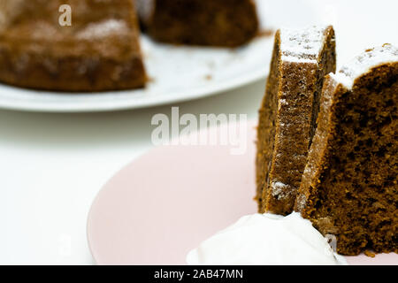 Two pieces of delicious homemade sponge cake on a plate Stock Photo