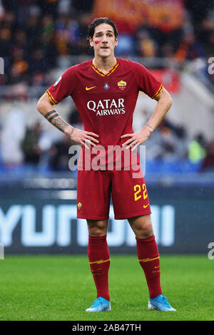 Rome, Italy. 24th Nov 2019. Nicolo' Zaniolo of Roma reacts during