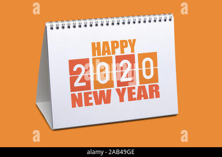 2020 desk calendar for template isolated on orange with clipping path Stock Photo