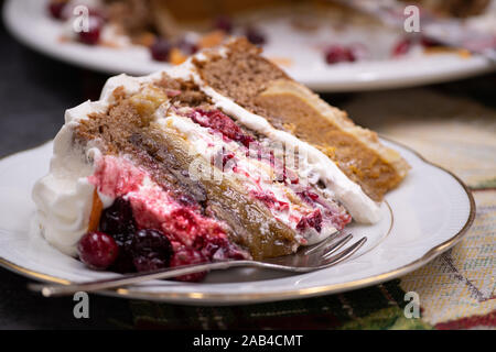 Christmas piecaken slice on white plate Stock Photo