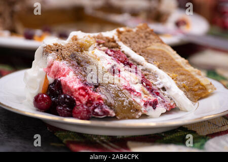 Christmas piecaken slice on white plate Stock Photo