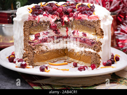 Christmas piecaken slice on white plate Stock Photo