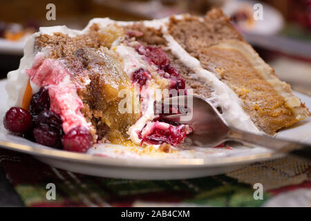 Christmas piecaken slice on white plate Stock Photo