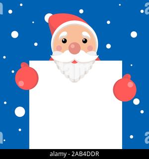 vector xmas illustration of funny santa holding blank paper with copyspace for text. christmas background Stock Vector