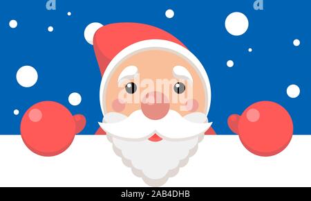 vector xmas illustration of funny santa holding blank paper with copyspace for text. christmas background Stock Vector