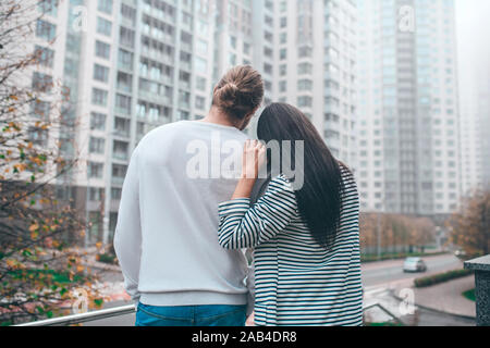 Couple feeling excited while moving to new apartment together Stock Photo