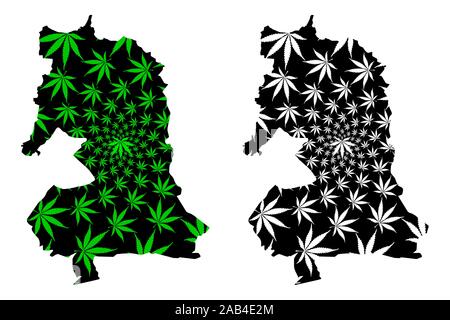 Oriental Region (Administrative divisions of Morocco, Kingdom of Morocco, Regions of Morocco) map is designed cannabis leaf green and black, Tagmudant Stock Vector