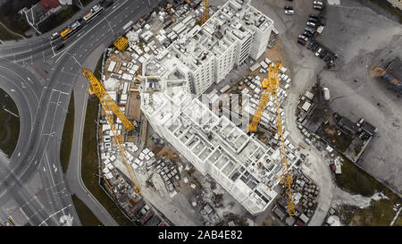 a huge construction site view from above with drone Stock Photo
