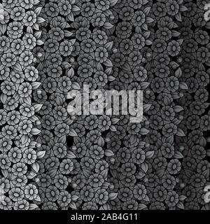 Black and white floral square frame isolated on black background Stock Vector