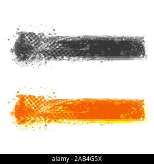 Black and orange grunge elements with tire tracks isolated on white background Stock Vector