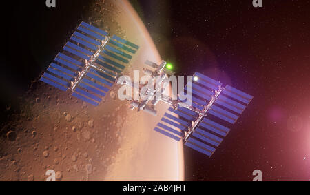 3d rendered illustration of a space station infront of mars Stock Photo ...