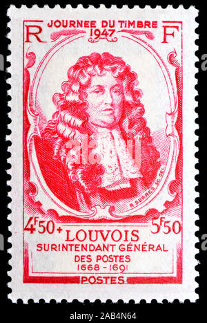 French postage stamp (1947) : François Michel Le Tellier, Marquis de Louvois (1641-1692) French Secretary of State for War / Superintendant General of Stock Photo