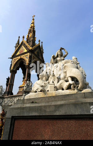 The Prince Albert Memorial, officially titled the Prince Consort National Memorial in Kensington Gardens, Royal Parks, London, England, UK  It was cre Stock Photo