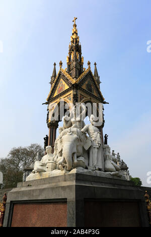 The Prince Albert Memorial, officially titled the Prince Consort National Memorial in Kensington Gardens, Royal Parks, London, England, UK  It was cre Stock Photo