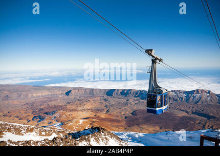 Panorama view from The Teide mountain, Tenerife, Canary Islands, with cableway going up Stock Photo