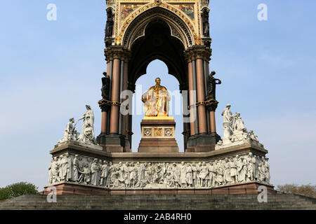 The Prince Albert Memorial, officially titled the Prince Consort National Memorial in Kensington Gardens, Royal Parks, London, England, UK  It was cre Stock Photo