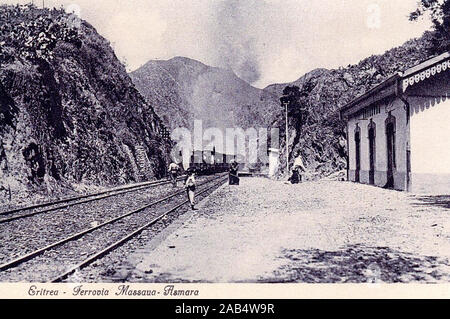 Historical postcard. Italian Eritrea, rail from Massaua to Asmara, 1925 Stock Photo