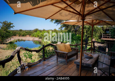 Ouside restaurant in Mashatu Lounge Main Camp, Mashatu Game Reserve, Tuli Block, Botswana, Africa Stock Photo