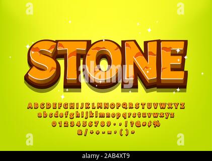 Stone 3d cartoon alphabet for game title or menu Vector illustration Stock Vector