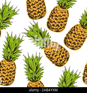 Pineapple vector seamless pattern, tropical background Stock Vector