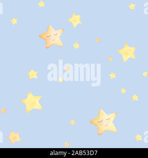 Seamless Pattern Kids Prints Yellow Stars Watercolor Blue Background Print Quality Stock Photo Alamy