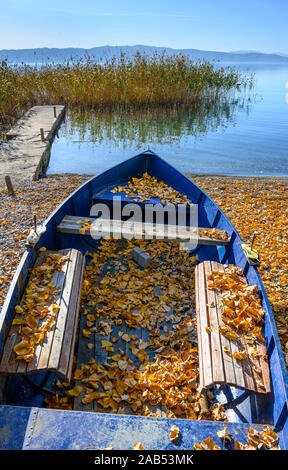 Autumn on the shore of Lake Ohrid near Peshtani in North Macedonia, Europe. Stock Photo