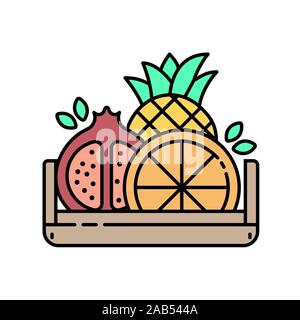 Fruits in wooden box - modern line icon with color Stock Vector