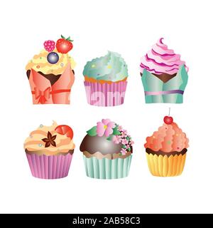 Cupcake, fairy cake. vector icon set. Sweet Stock Vector
