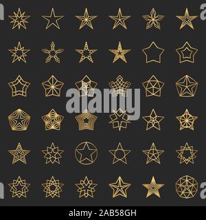 Gold Star Icons. Collection of 36 vector line designs Stock Vector