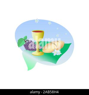 Lord's Supper, communion, Bread and Wine and grapes vector Stock Vector