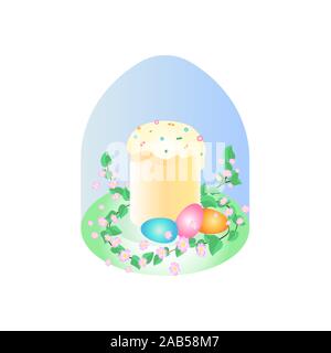 Easter cake and eggs with flowers vector Stock Vector
